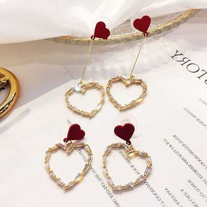 Dangle Chandelier Red Love Simple Girl Fashion Earrings Versatile Student Earrings Temperament Korean Face Thin Earrings Female G230313