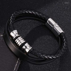 Charm Bracelets Multilayer Braided Leather Wrap Bracelet Men Vintage Jewelry S.Steel Magnetic Clasp Trendy Man Bracalete Accessories FR0372