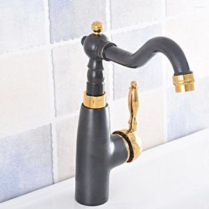 Rubinetti per lavabo da bagno Lavabo in ottone oro nero Maniglia singola Beccuccio girevole Miscelatore per lavabo Rubinetto montato su ponte Nsf795