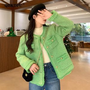 Women's Jackets Green Korean Fringes Tweed Jacket Women Spring Autumn Fashion Designer Long Sleeve Vintage Short Coat Elegant Luxury