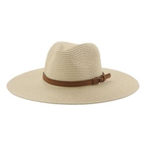 女性のための広い縁の帽子Sun Hat Straw Summer Big 11cm Beach Autdoor Protection Solid Bane Belt Gorroswide