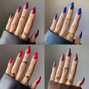 False Nails 24pcs Manicure DIY Full Cover Press On Stiletto Fake Solid Color Long French