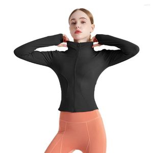 Damenjacken Herbst/Frühling Langarm Schlanke Sport-Yoga-Jacke für Frauen Solider Stehkragen Schnelltrocknender Lauf-Fitness-Workout-Reißverschluss