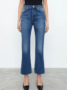 Kvinnors jeans kvinnor bomull smal blossade hög midja mode damer ankel längd denim byxor