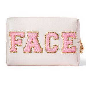 Makeup Tools Cute Travel Chenille Varsity Letter Makeup Bag Preppy Patch Cosmetic Pouch For Teens Girls Women Toatetry Storage Organizer 230313