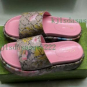 Fashion Mens Womens Floral brocade Slippers Slide Designer Luxury Flat High Heels Flip Flops Embroidered Platform Rubber Sandal Leather Casual Shoe 35-44