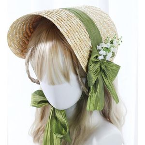 Berretti Cappelli Fatti a mano da donna 1800 Matrimonio vittoriano Tea Party Bonnet Lolita Cappello Vintage Flowers Beach Cappellino da sole Cappelli con tessitura di paglia 230313