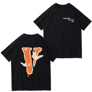 VLONE Оригинальный дизайн Мужские футболки Логотип VLONE Летний мультфильм без воротника с коротким рукавом Письмо Свободные универсальные топы Футболки черный белый красный VL1034