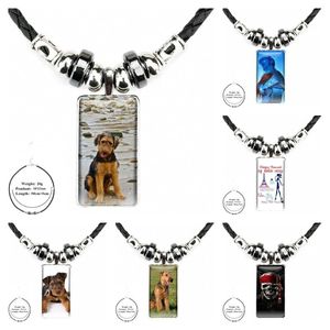 Подвесные ожерелья Quick Lovely Airedale Terrier Dog Vintage Jewelry Steel, покрытые стеклянностью кабочона, длинная прямоугольник черный гематитепен