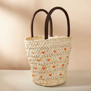 Bolsa de bordado para férias de milho Bolsa de bordado de palha de cordão de gola feminina Bolsa de praia 230313