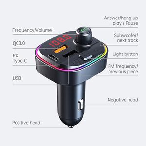 Car FM Transmitter Bluetooth 5.0 Wireless Car Kit 18W PD QC3.0 Fast Charger with MP3 Player Colorful RGB Backlight Auto