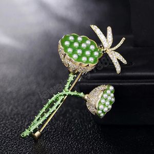 Lotus Libelle Broschen für Frauen Kristall Strass Tier Insekten Brosche Pins Kleidung Zubehör Schmuck