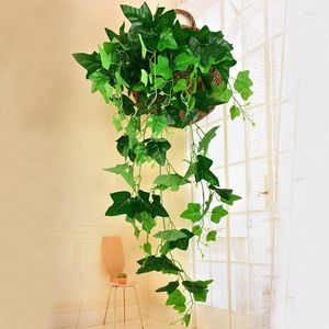 Decorative Flowers Green Artificial Plant Ivy Wall Hanging Rattan Kitchen Living Room Office Company (No Basket)