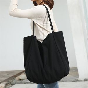 Kadınlar büyük tuval alışveriş çantası yeniden kullanılabilir soild ekstra büyük tote bakkal çantası eko çevre alışveriş genç kız için omuz çantaları 2276e