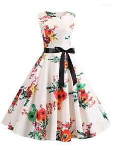 Sukienki swobodne 2023 Kobiety Summer Floral Beach Sleveveless Party midi z paskiem elegancki vintage liniowa kobieta druhna sukienka