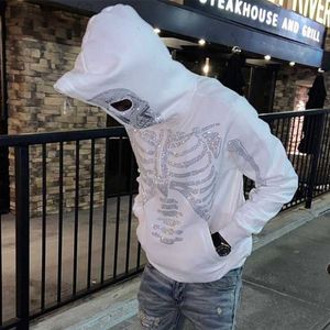 Erkek Hoodies Sweatshirts Moda İskelet Rhinestones Beyaz Zip Up Hoodie Erkek Kadın Y2K Giyim Uzun Kollu Sweatshirts Hip Hop Street Giysileri Büyük Boy W0313