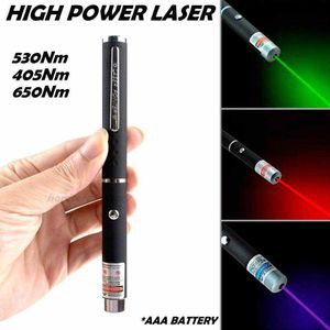 Laserpekare penna synfokus Burn Beam High Power 5MW Presenter Jakt Long Range Heavy Duty AAA Batteri 3 Färg 530Nm 405nm 650n Röd