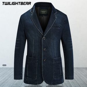 Mäns kostymer blazrar Mens denim blazer manlig kostym överdimensionerad mode bomull vintage 4xl manlig blå kappa denim jacka män jeans blazers bg2182 230313