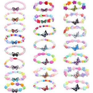 Multicolor Beaded Children Bracelet Cute Kids Butterfly Acrylic Bracelets for Gift Party