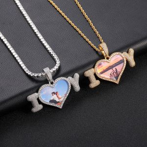 Hip Hop Custom Bubble Letter Photo Pendant Necklace Bling Gold Plated Lover Gift