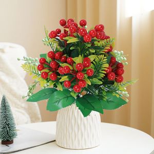 Dekorativa blommor kransar 7/12heads Artificial Red Cherry Fortune Fruit Bouquet Christmas Home Decoration Flower Arrangement Party Garden Potted Plant 230313