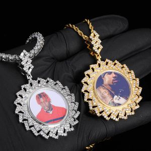 Bling hiphop 18k real guld pläterad anpassad kronfoto hänge halsband män gåvor