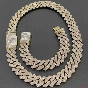 سلاسل ذهبية رجال 20 مم من S925 Sterling Silver Necklace Prong VVS Moissanite Cupan Chain