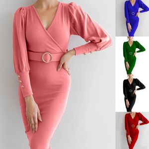 Casual Dresses Sexy Dress Women 2023 Autumn V-Neck Long Sleeve Hip Package Female Elegant Pink Slim Office Ladies Vestidos Birthday Gifts