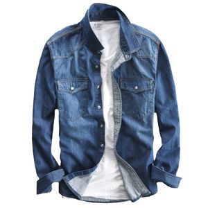 Erkekler Tişörtler Erkekler Uzun Kollu Katı Denim Gömlek Moda Markası Klasik Retro Denim Cep Dekorasyon İş Gömlek Bahar ve Sonbahar Tops 230313