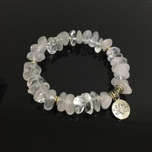 Charm Bracelets Handmade Stretch Clear Quartz Crystal Chip Bracelet Natural Stone Irregular Nuggets Lotus Flower Healing Jewelry