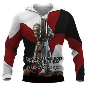 Trend mody marki Męska Knight Templar Dift Digital Druk swobodny duży rozmiar S-6xl Bluza z kapturem 007