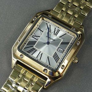 Armbandsur Square Classic Original varumärke Klockor Mens fulla rostfritt stål 18K Gold Quartz Watch Automatic Date Clocks Relogio Masculino