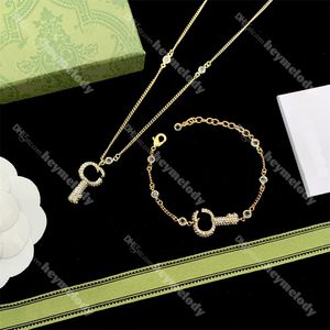 Designer Key Diamond Necklaces Rhinestone Bracelet Women Wedding Party Gold Pendant Necklace Jewelry Set Party Gifts