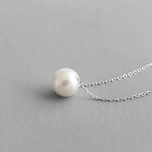 Single Pearl Pendants Chokers 925 Sterling Silver Necklace for Women 8mm Freshwater Cultured Pearls Wedding Bridesmaids Anniversary Gift 14 Inch