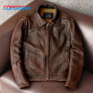 Men's Jackets Men Leather Jacket Swallow Tailed Vintage Motorcycle Top Cowhide Coat Male Biker Clothing 230313