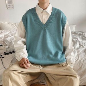 Männer Westen Pullover Weste Männer V-ausschnitt Lose Alle-spiel Solide Koreanischen Stil College Paare Frühling Weiche Mode Gestrickte Design W432