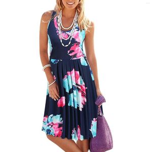 Casual Dresses A Dress Women O-neck Beach Short Women's Print Summer Style Sleeveless For Older