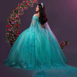 2024 Light Green Ball Suknia Quinceanera Sukienki Nowy styl Koronki z Cape Cinderella Princess Party Suknie