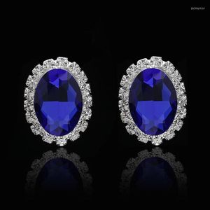 Studörhängen Royal Blue Imitation Gemstone Ear For Women Crystal Rhinestone Wedding Bridal smycken Tillbehör