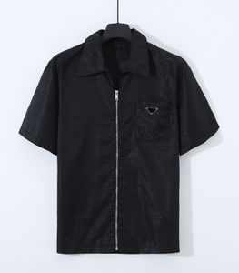 여름 새 브랜드 남성 검은 셔츠 패션 패션 자카드 재료 유럽 크기 고급 디자이너 지퍼 지퍼 짧은 슬리브 셔츠