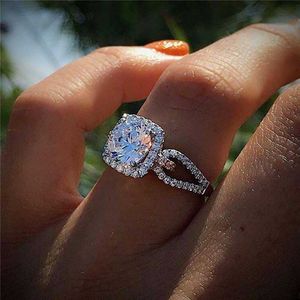 Solitaire Ring New Luxury Silver Color Luxury Big Wedding Rings For Bridal Women Engagement Finger Rings Party Gift Designer Jewelry Z0313