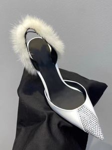 Хрустальный заостренный мех сандалии сандалии женщин сексуальная вечеринка стилевые высокие каблуки