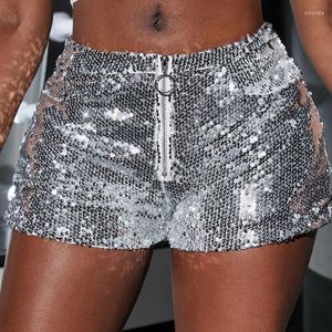 Pantaloncini da donna Moda donna Paillettes glitterate Cerniera a molla lucida Pantaloni corti da club sexy Pantaloni estivi Scava fuori Pantaloni sportivi solidi Harajuku