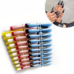False Nails 20pcs 7style Solid Color Long Bright Plastic European American Trendy Nail Tips Press On Fake Sexy Art