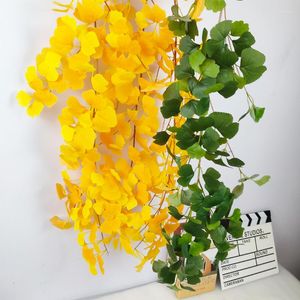 装飾的な花2PCS人工植物165cmレイタンウォールアクセサリーホームデコレーションウェディングアーチライス供給プラスチックグリーンの葉のつる