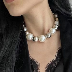 Chains Necklace Cold Wind Sweet Cool Metal Ball And Imitation Pearl For Women Fashion Hong Kong Style Retro Ins Clavicle Chain