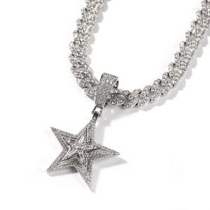 Naszyjniki wisiorek Hip Hop 5a CZ Stone Paved Bling Iced Out Rotatable Star Pendants Naszyjnik dla mężczyzn raper biżuteria złota srebrna kolor