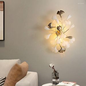 Wall Lamps Modern Personality Ginkgo Leaf Design White Ceramic Lamp Study Living Room Decoration G9 Lighting Gold Metal Plating Sconce