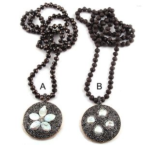 Pendant Necklaces Fashion Bohemian Tribal Jewelry 5x8 Crystal Glass Long Knotted Beads Circle Pearl Retro