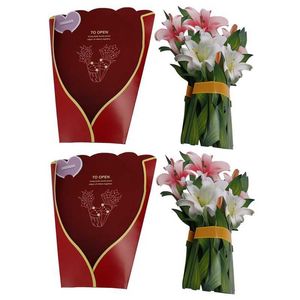 Hediye Kartları Yeni Kağıt Popup Kartları Lily ve Rose Flower Buket 3D Popup Tebrik Kartları Anne Anneler Günü Tebrik Kartları Tüm Durumlar Z0310